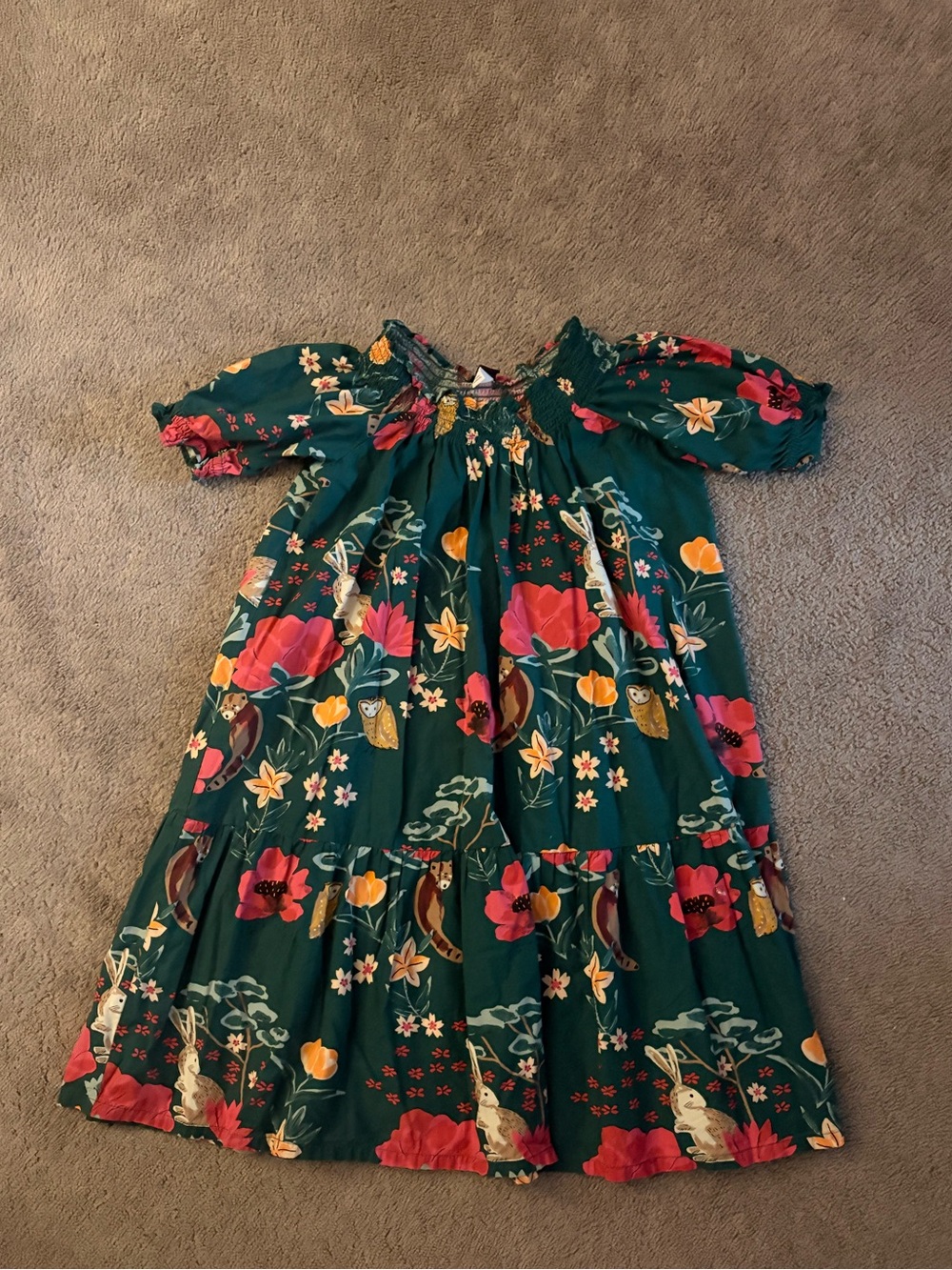 Tea Collection Green Floral Maxi Dress with Pink & Yellow Blooms